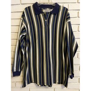 Ron Chereskin- Mens Long Sleeve‎ Striped Polo Shirt-Size XL Blue Green White